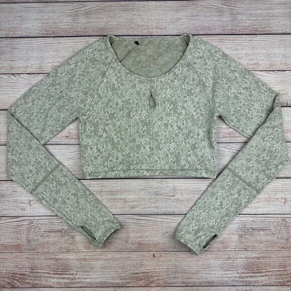 Gymshark Fleur Texture Crop Top Keyhole Thumbhole Green - Picture 1 of 4